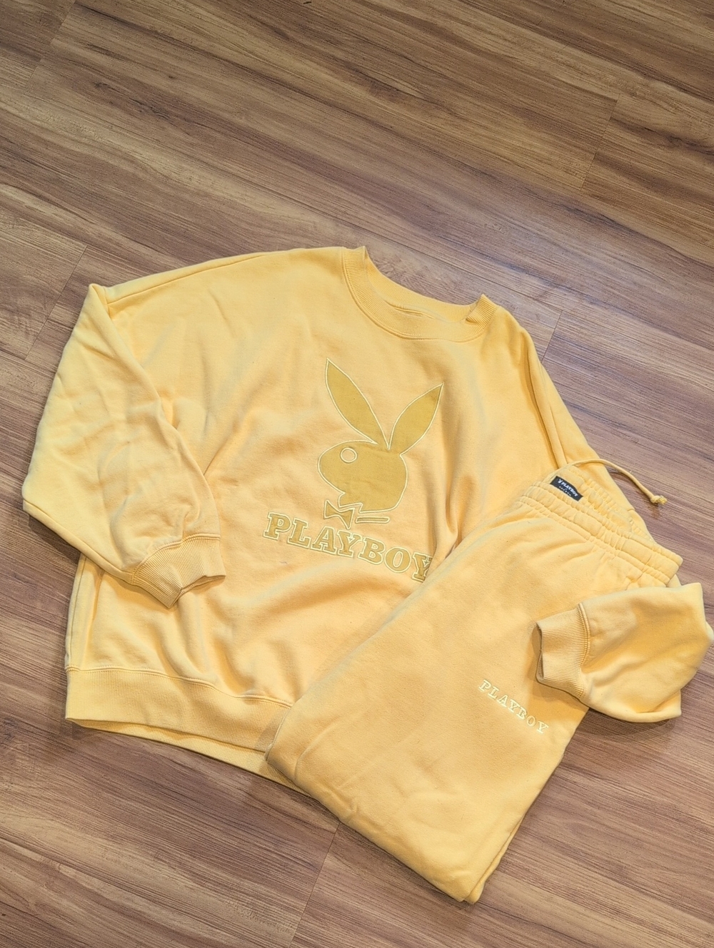 PLAYBOY By Pacsun Yellow Sweatshirt and Jogger Lounge Set
